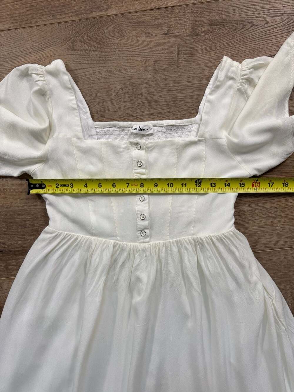 In Loom White Tiered Midi Dress S Button Front Flutter Sleeve Cottagecore - Picture 9 of 14